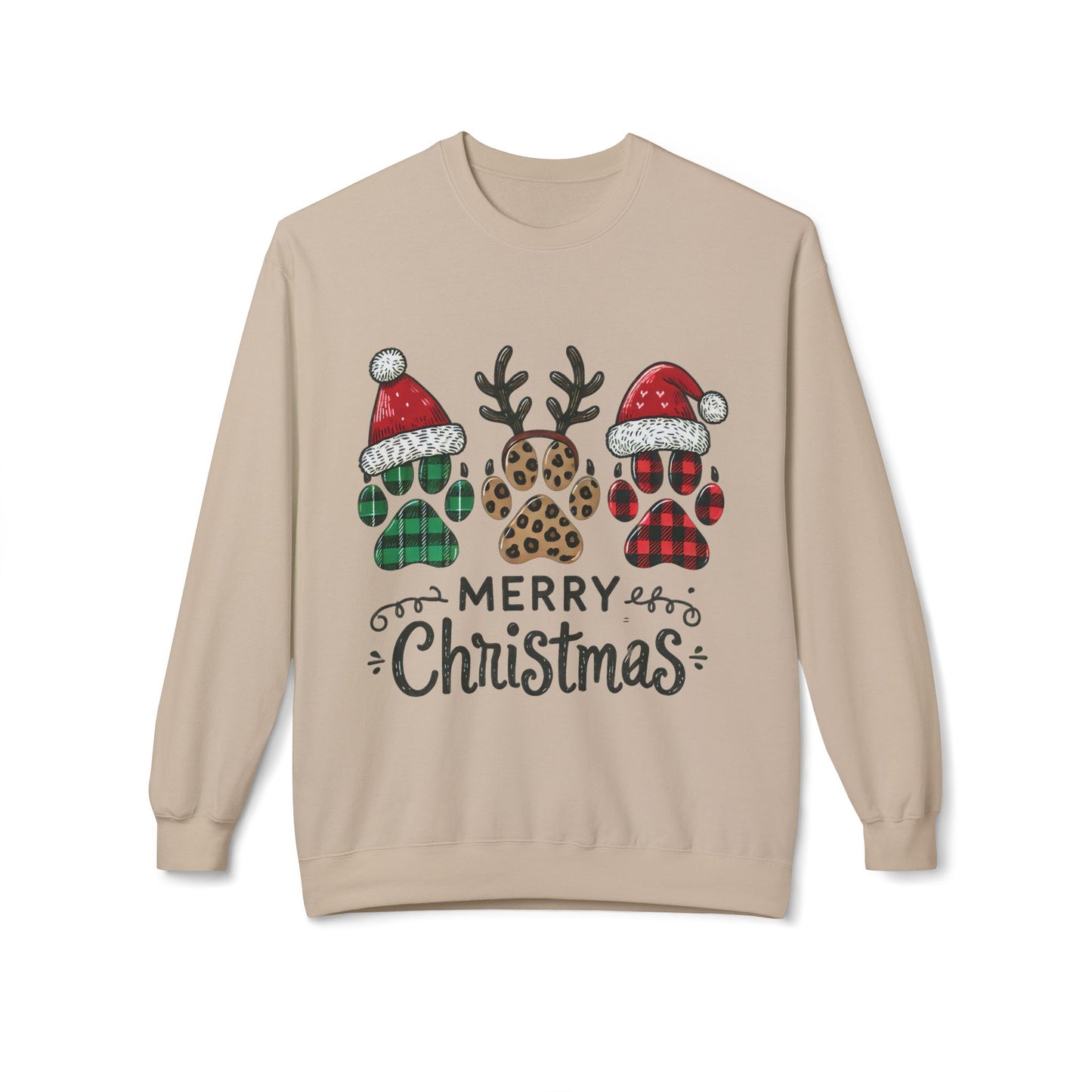 "Merry Christmas Paw Print Sweater – Festive Holiday Sweatshirt for Pet Lovers"