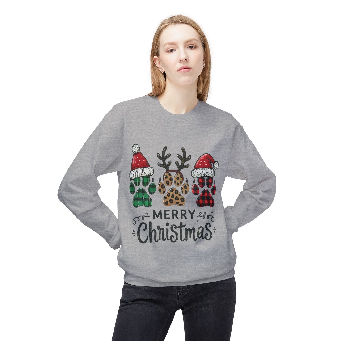 "Merry Christmas Paw Print Sweater – Festive Holiday Sweatshirt for Pet Lovers"