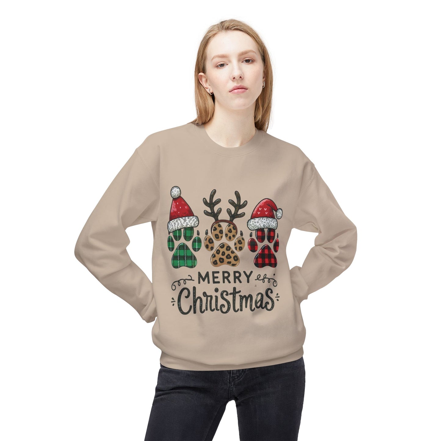 "Merry Christmas Paw Print Sweater – Festive Holiday Sweatshirt for Pet Lovers"
