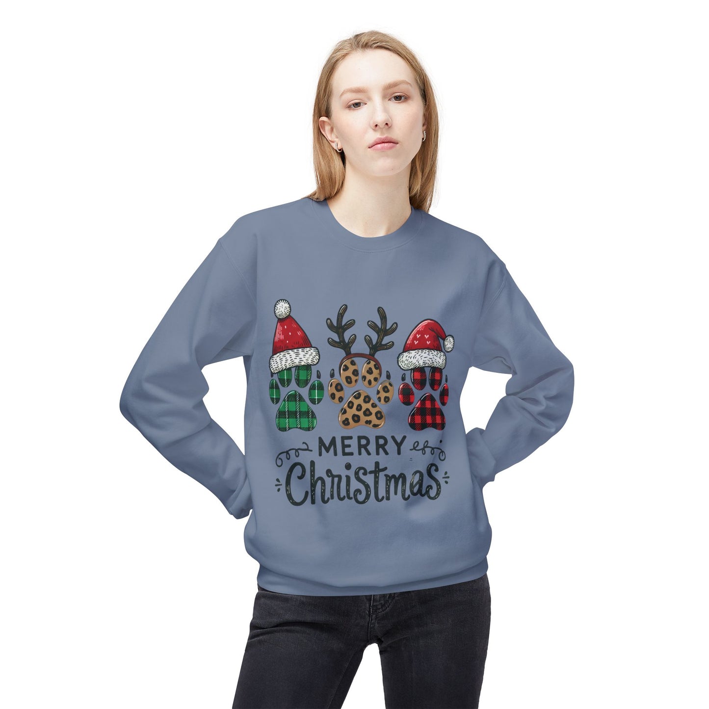 "Merry Christmas Paw Print Sweater – Festive Holiday Sweatshirt for Pet Lovers"