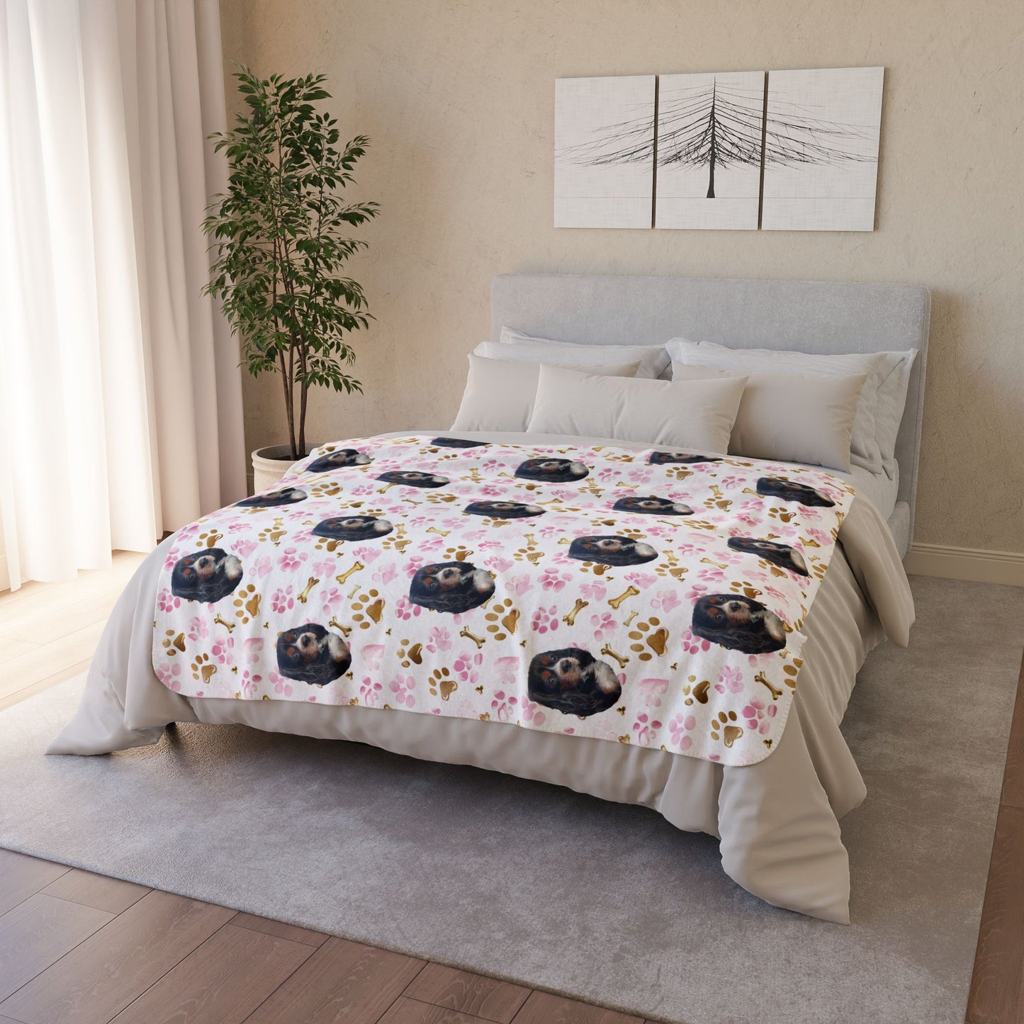 Custom Fleece Blanket with Pet Portrait – Ultra-Soft Sherpa-Backed Blanket for Pet Lovers