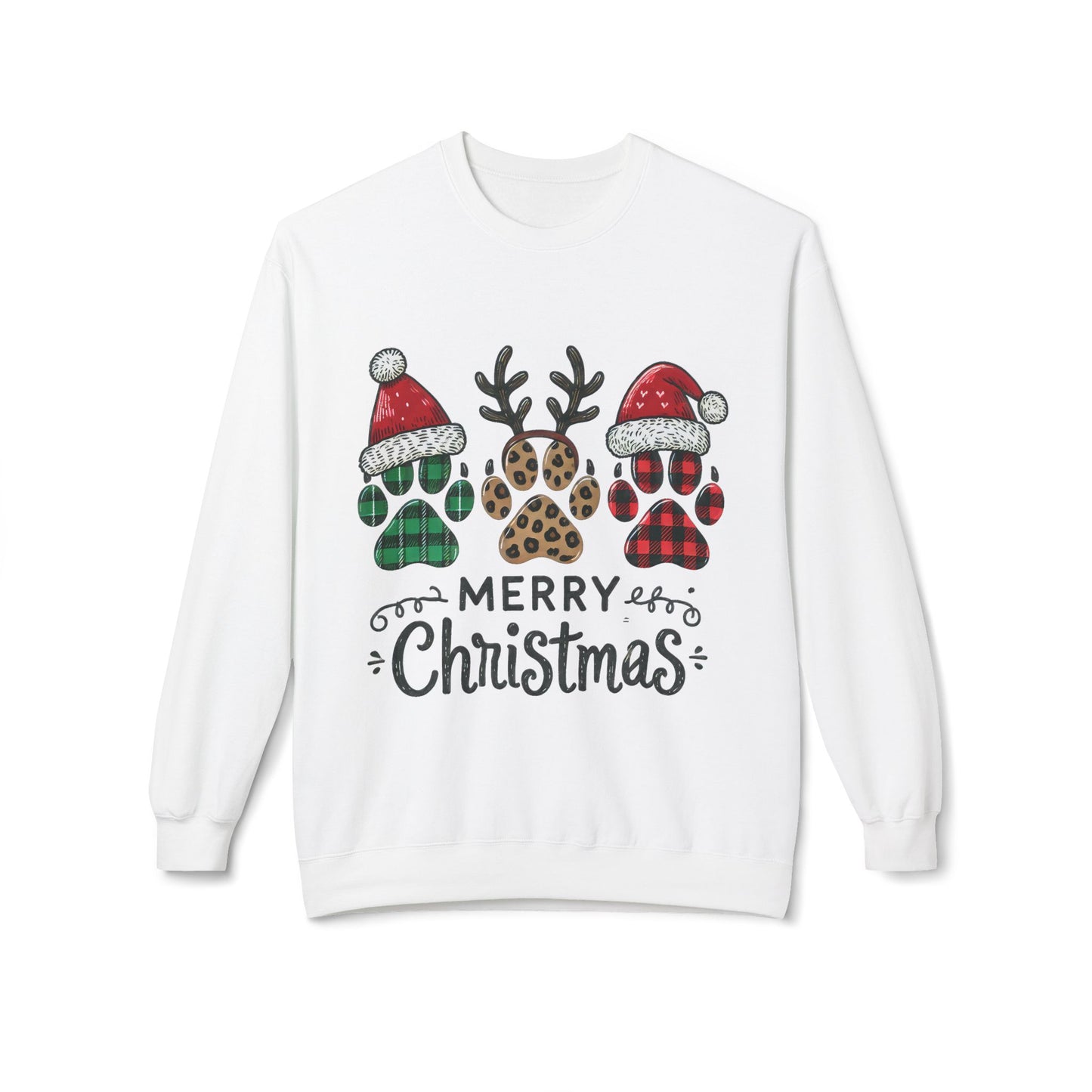 "Merry Christmas Paw Print Sweater – Festive Holiday Sweatshirt for Pet Lovers"