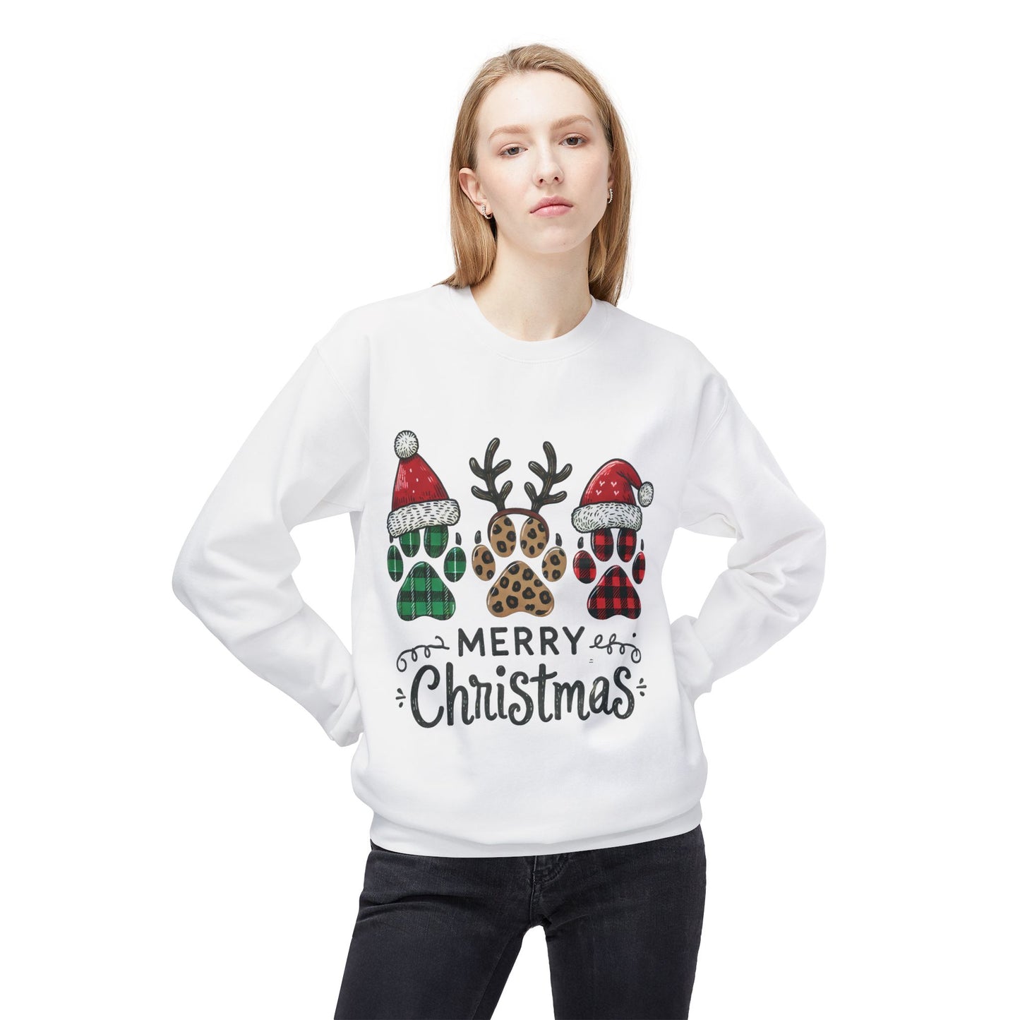 "Merry Christmas Paw Print Sweater – Festive Holiday Sweatshirt for Pet Lovers"