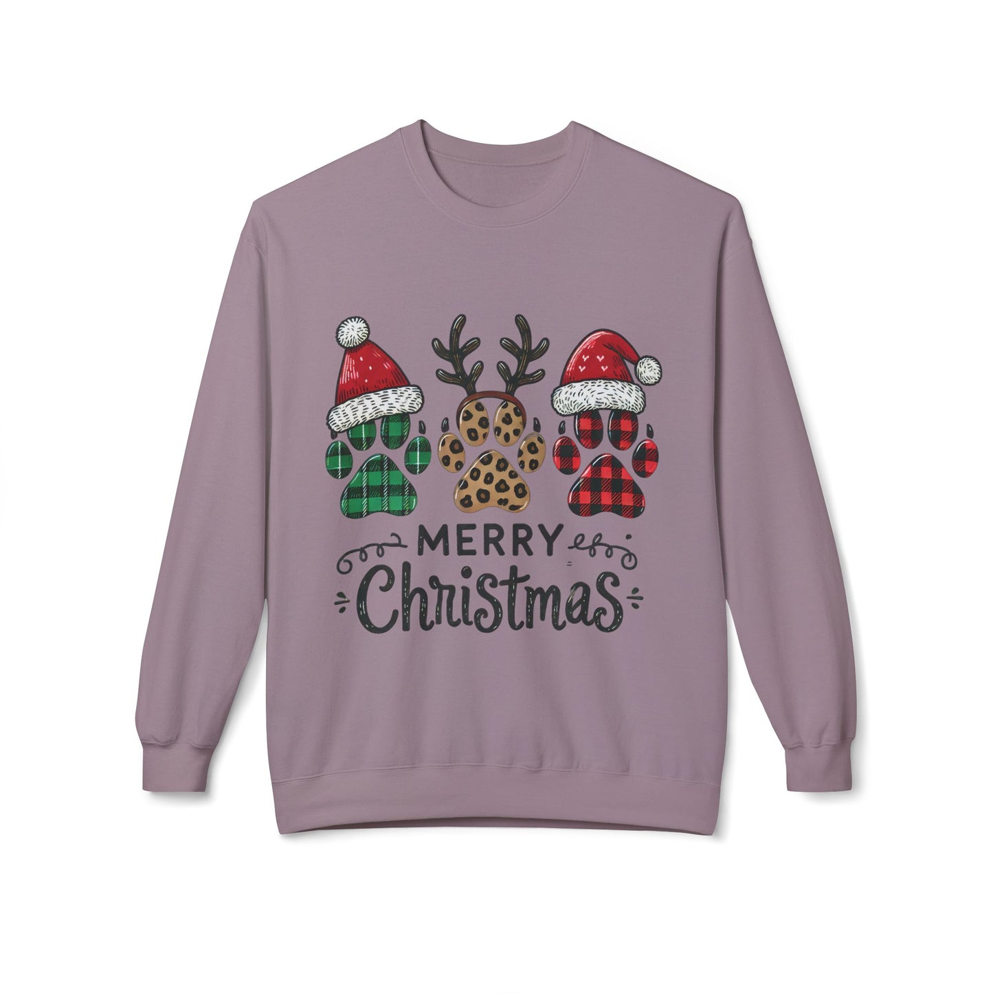 "Merry Christmas Paw Print Sweater – Festive Holiday Sweatshirt for Pet Lovers"