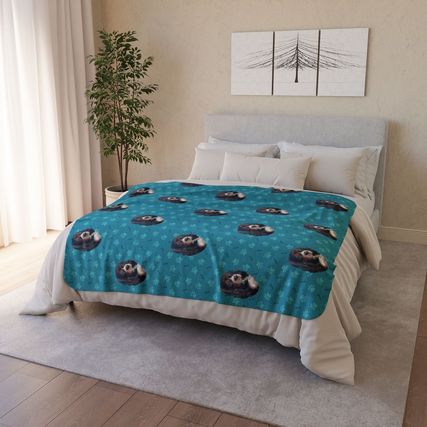 Custom Fleece Blanket with Pet Portrait – Ultra-Soft Sherpa-Backed Blanket for Pet Lovers