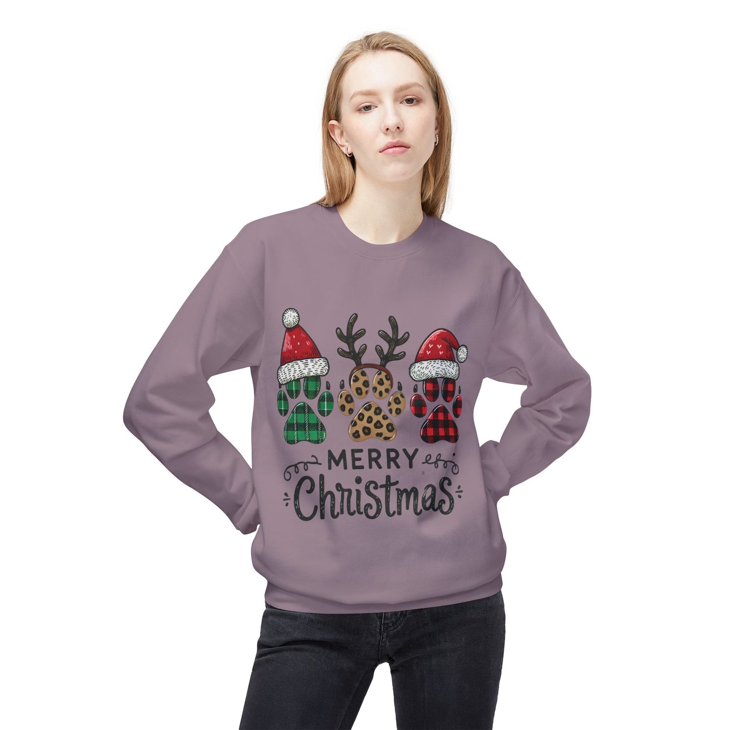 "Merry Christmas Paw Print Sweater – Festive Holiday Sweatshirt for Pet Lovers"