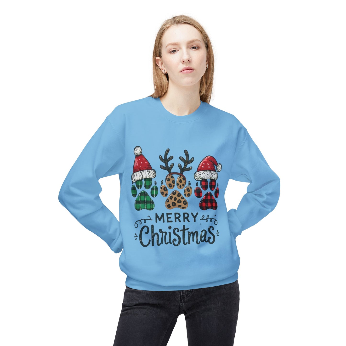 "Merry Christmas Paw Print Sweater – Festive Holiday Sweatshirt for Pet Lovers"
